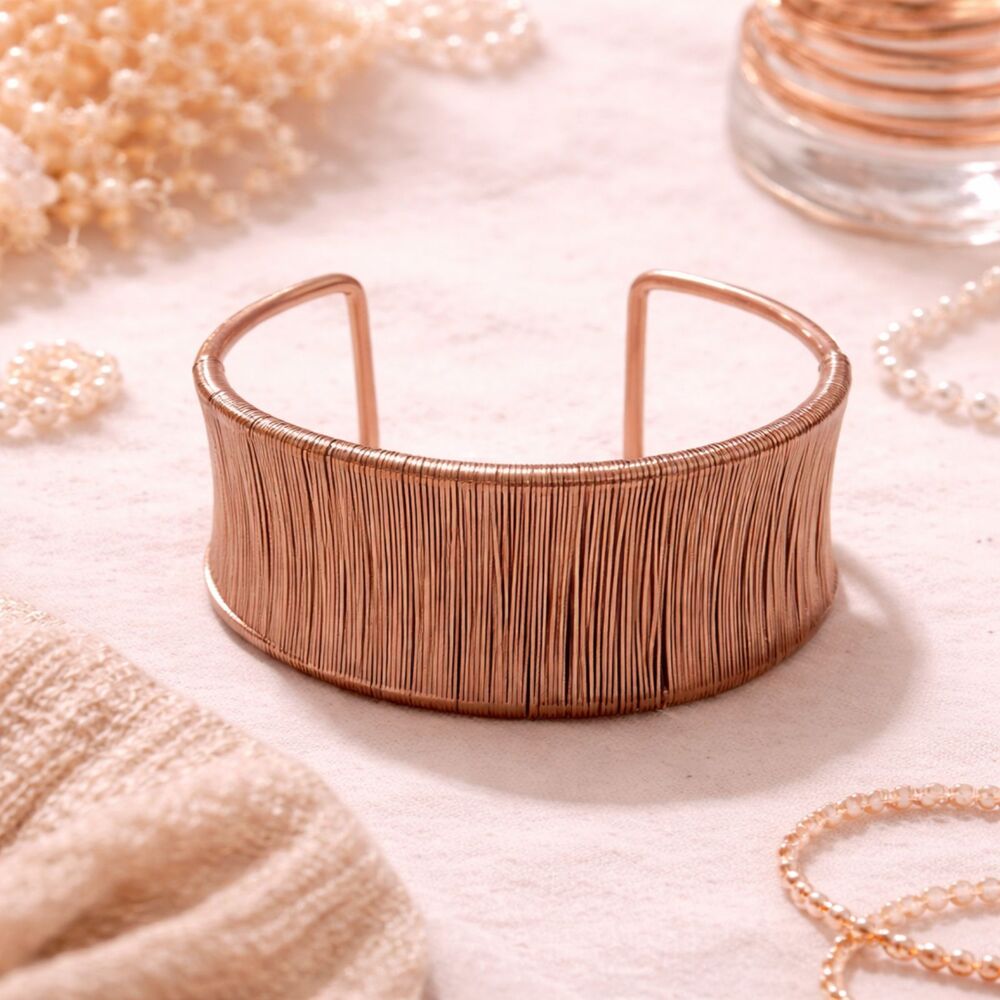 Wire Work Copper Cuff Bracelet Open Adjustable Artisan Style